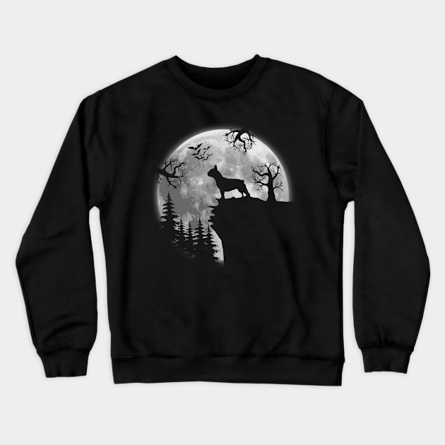 French Bulldog And Halloween Moon Crewneck Sweatshirt by Jenna Lyannion